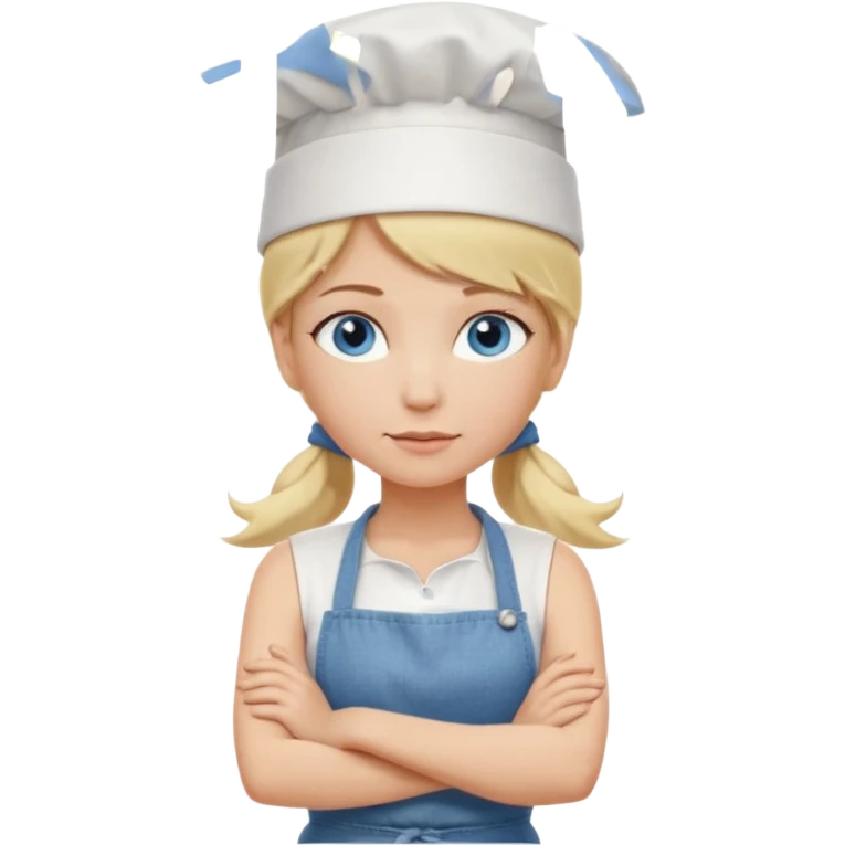 Sexy Full body 
Long Blonde hair blue eyed female chef arms folded wearing tank top and denim shorts and chef hat arms folded emoji