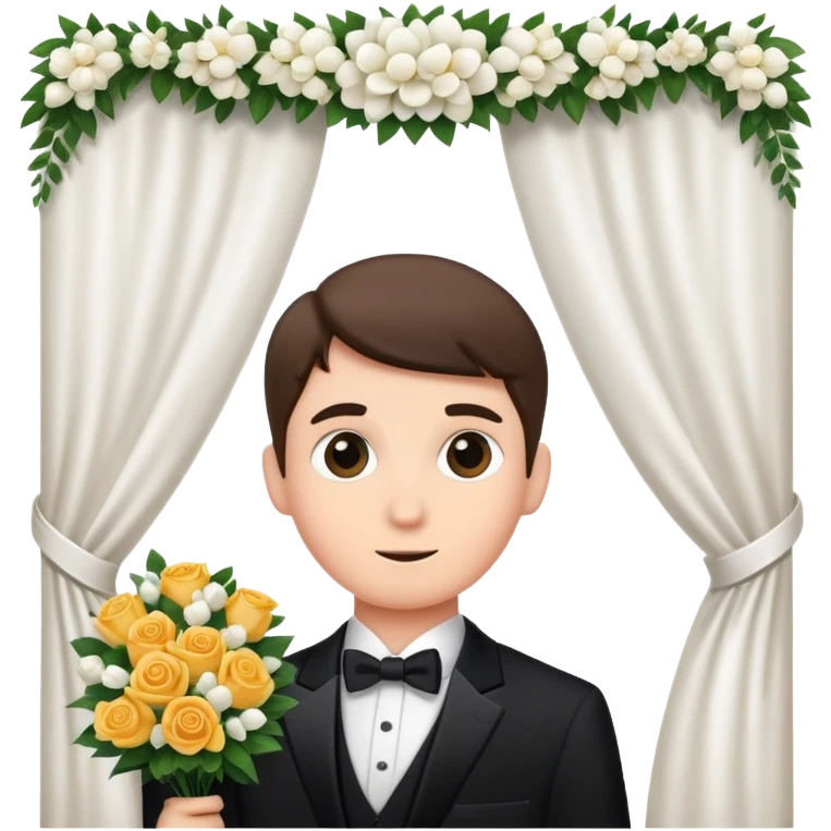 Sneaky person in formal attire crashing a wedding ceremony, peeking from behind decorations emoji