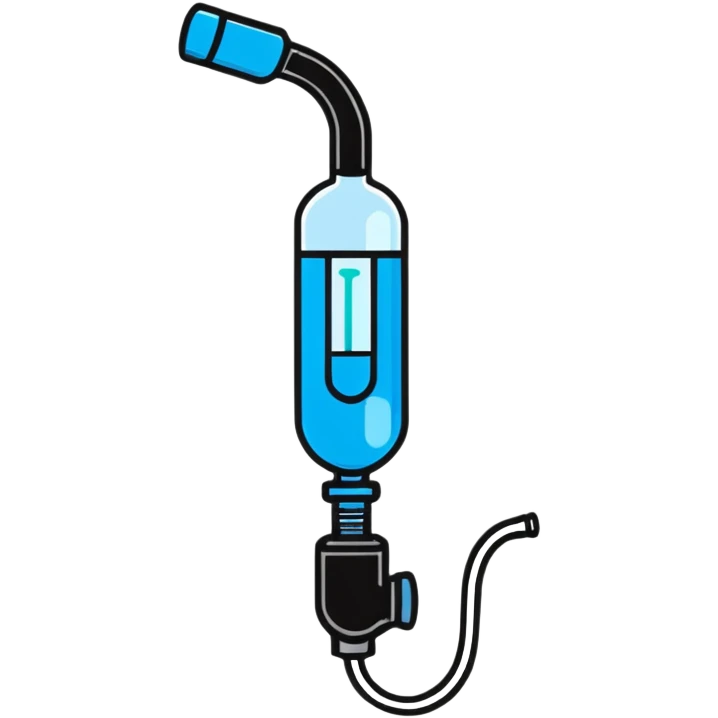 Bright blue mouthpiece with breathing valve and oxygen tube for VO2 max testing, no person emoji