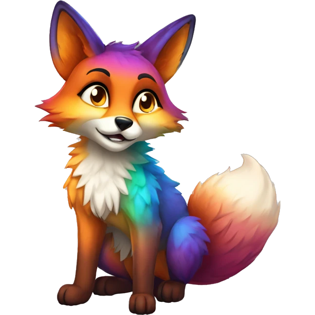 Colorful gradient-shiny-sparkle-fox anthropomorphic furry fursona full body emoji