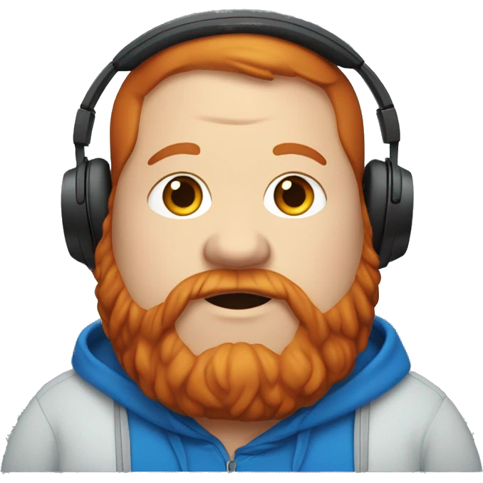 extremely fat and overweight red head wearing blue hoodie with beard and headphones emoji