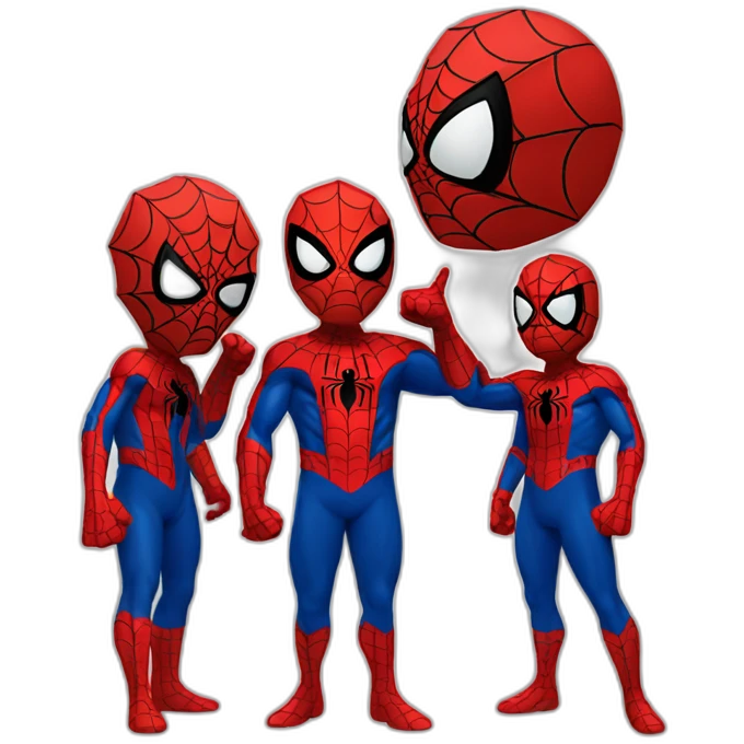 Spiderman trio pointing to each other emoji