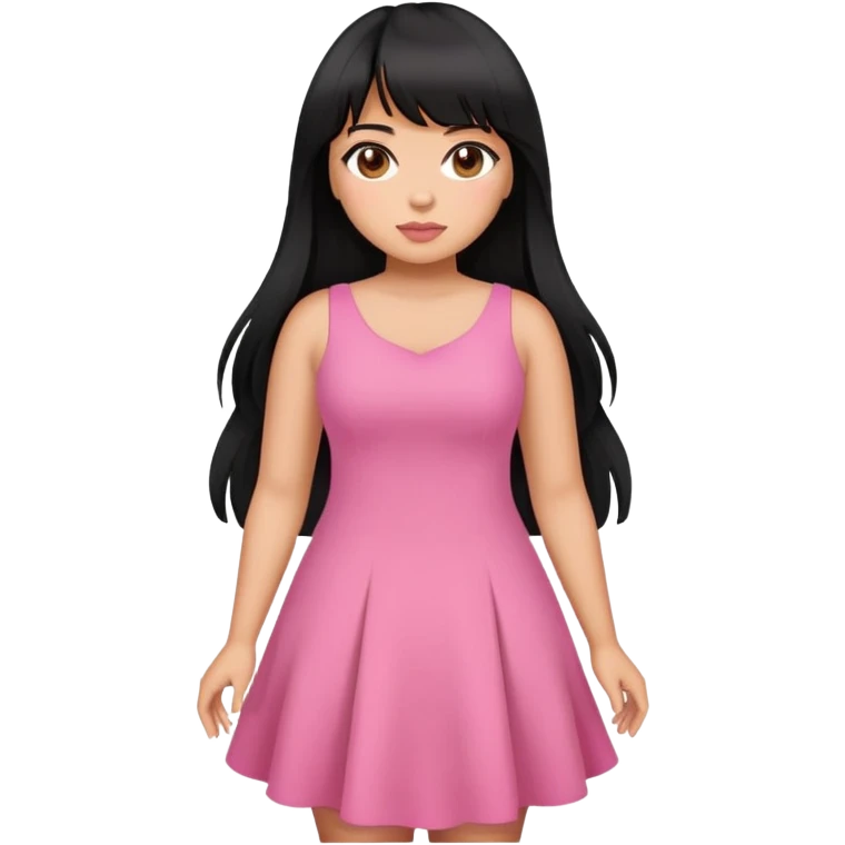 Latina girl with bangs black long layer hair plus size with a pink dress emoji