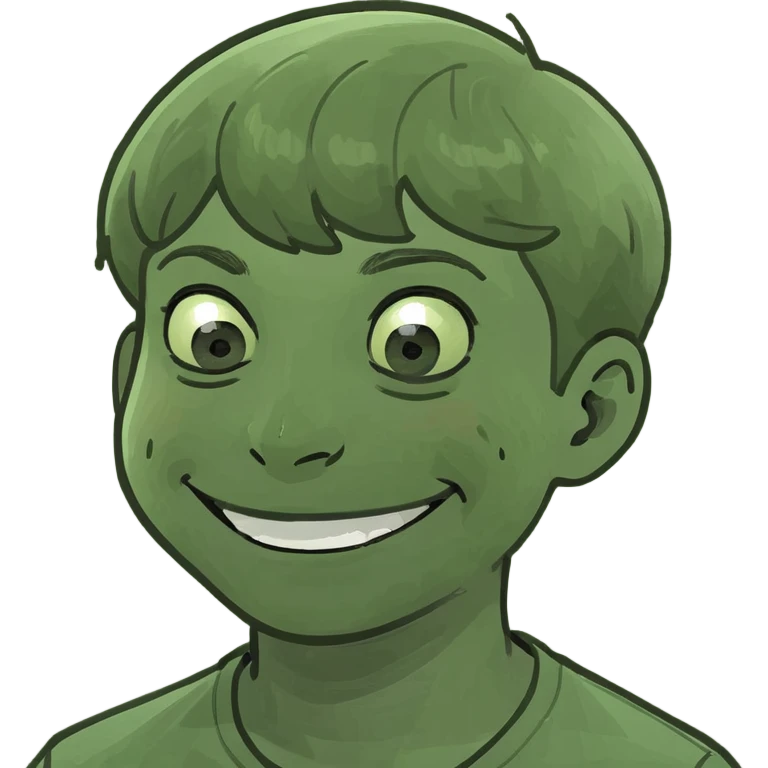meme boy with short hair, smiling expression emoji