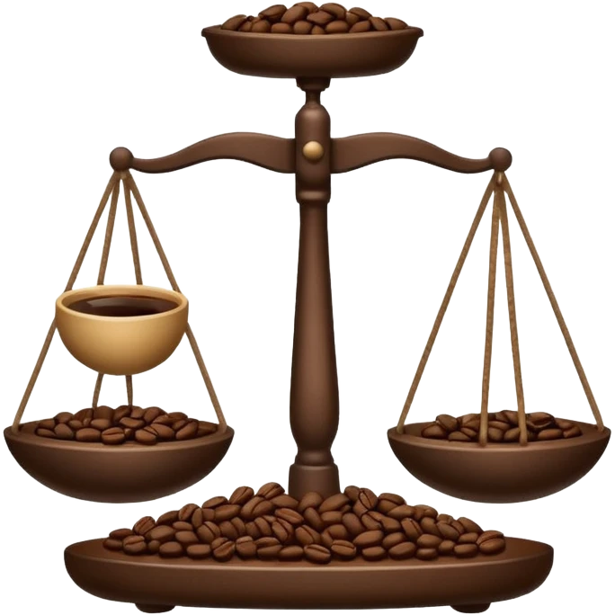 Simple balance scale with coffee on the strong side and sleep on the weak side emoji