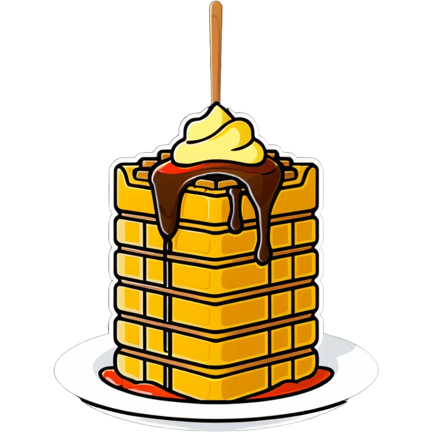 Delicious waffle with syrup dripping and melting butter emoji