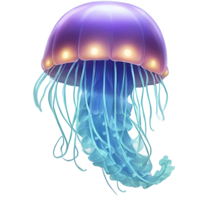 A softly glowing jellyfish (🌊🪼) drifting peacefully in the ocean depths, its tentacles gently trailing behind, symbolizing serenity, mystery, and the beauty of underwater life. emoji