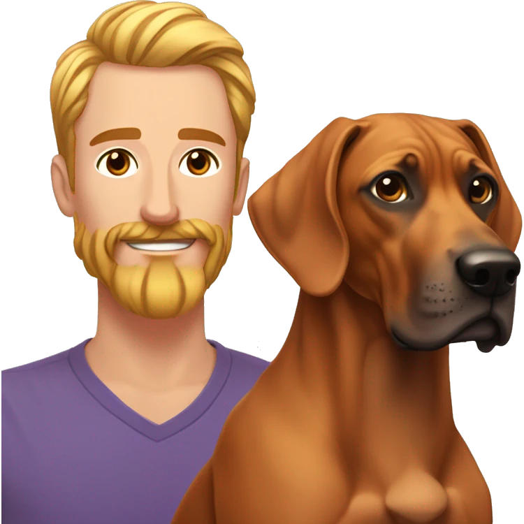 white man with long rainbow colored hair and twisted mustache next to a brown rhodesian ridgeback emoji