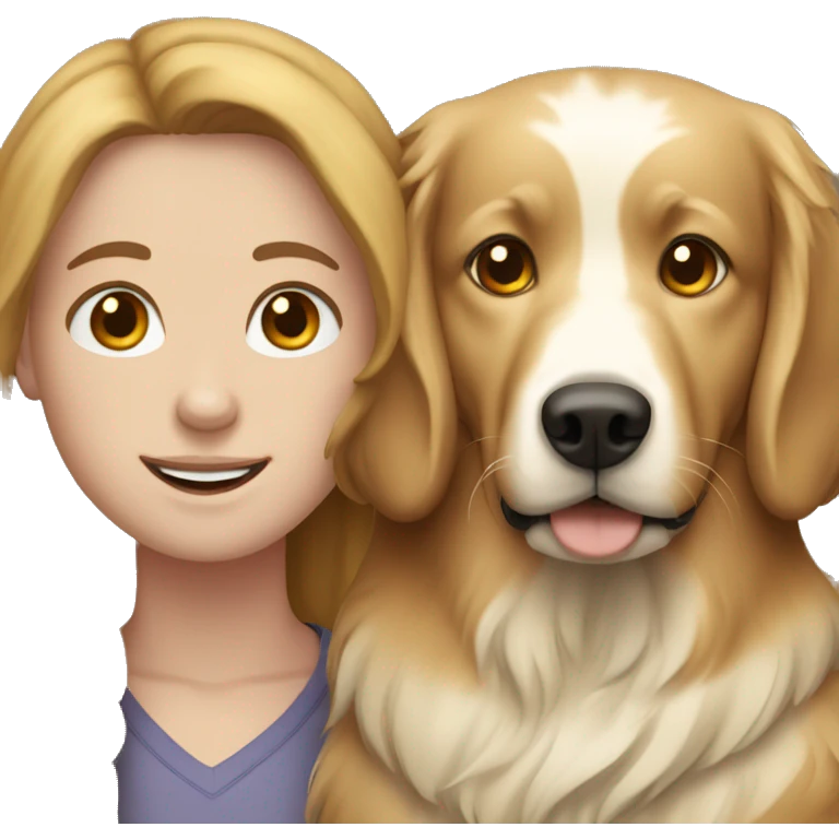 White couple with brown hair and their golden retriever  emoji