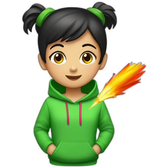 Girl-with-short-black-hair-in-a-firecracker-and-green-hoodie emoji
