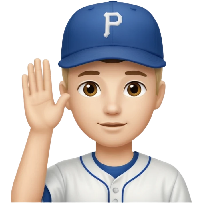 Baseball player, hand salute, hat with P emoji