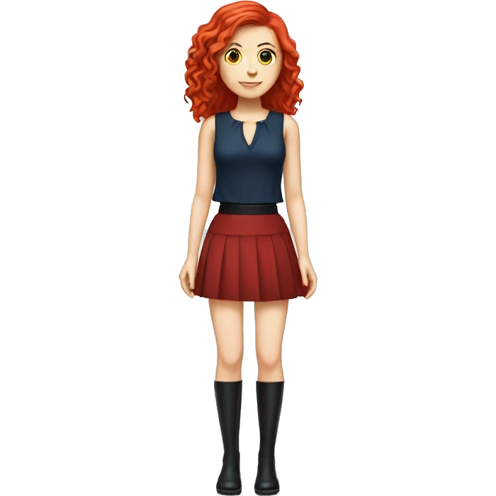 White girl red hair black high heels blue miniskirt skirt emoji