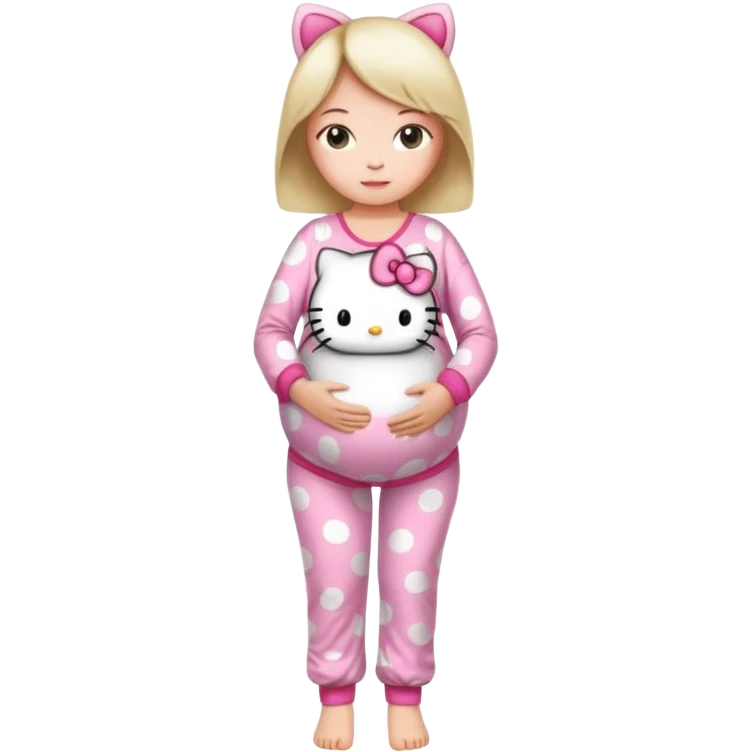 беременная девушка в полный рост в пижаме hello kitti emoji
