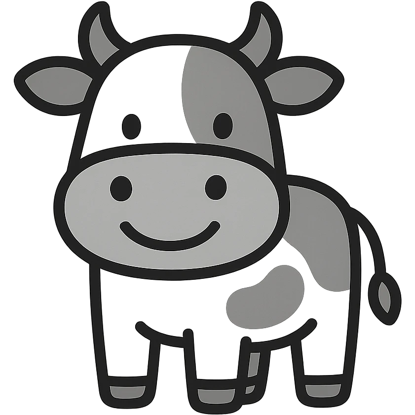smiling cow, 2d flat monotone, icon style, very simplified, strong silhouette emoji