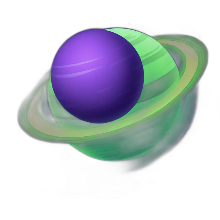 green planet with purple saturn rings and moon emoji