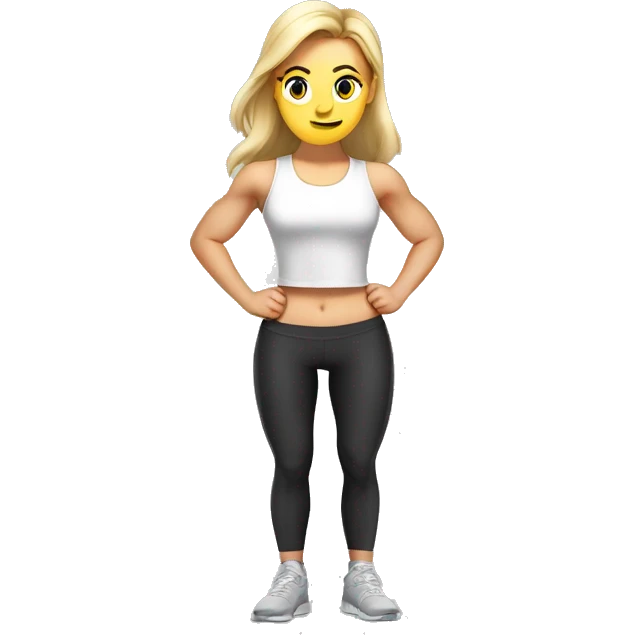 muscular white girl doing squats in a t-shirt and leggins at gym emoji