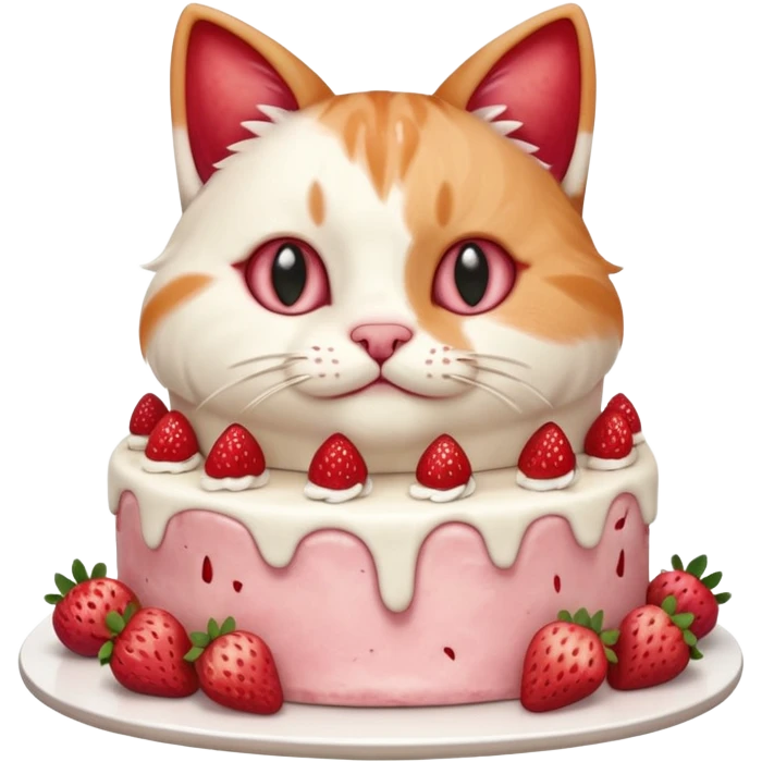 Close-up cinematic shot of a cat tasting strawberry cake, creamy frosting on its paws, dramatic soft lighting, warm tones, ultra detailed fur, shallow depth of field, professional photography style
, emoji