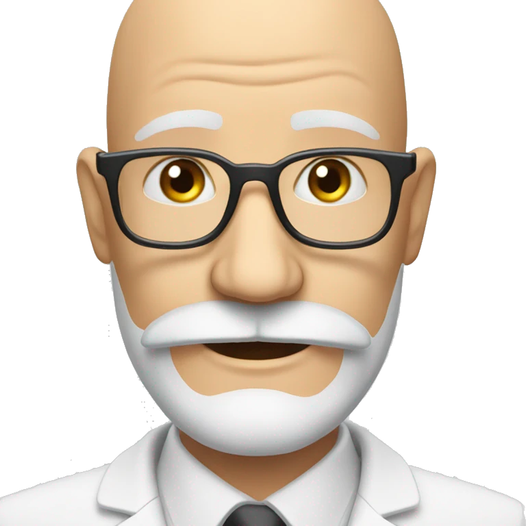old bald professor with a beard and mustache in rectangular glasses smiles emoji