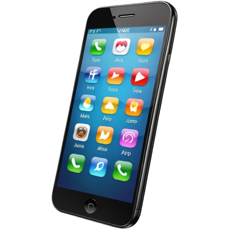 smartphone  black with icons on screen emoji