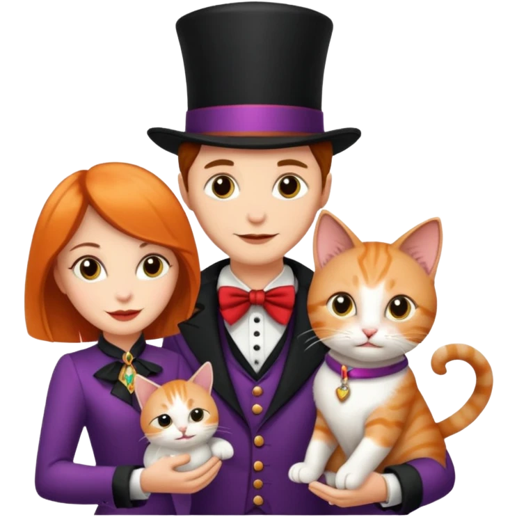 magician couple and their pet cat emoji