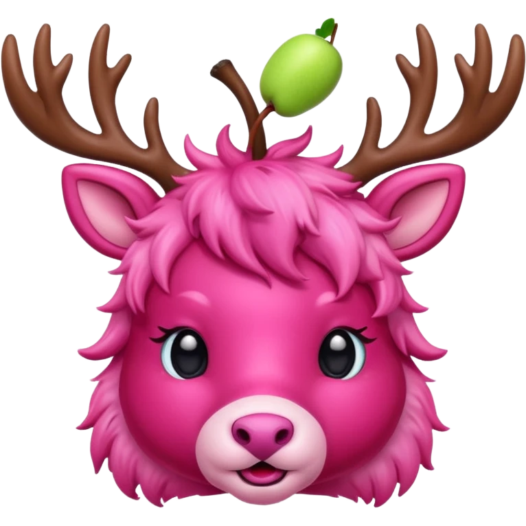 cute pink deer with apple on head emoji