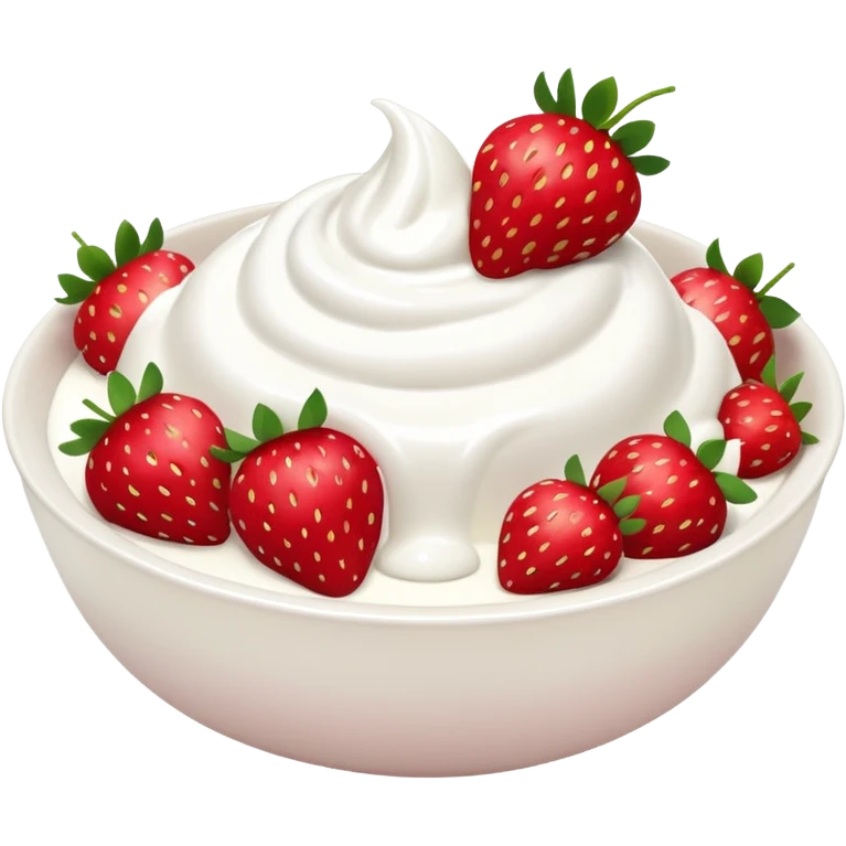 A bowl of strawberries with yogurt. emoji