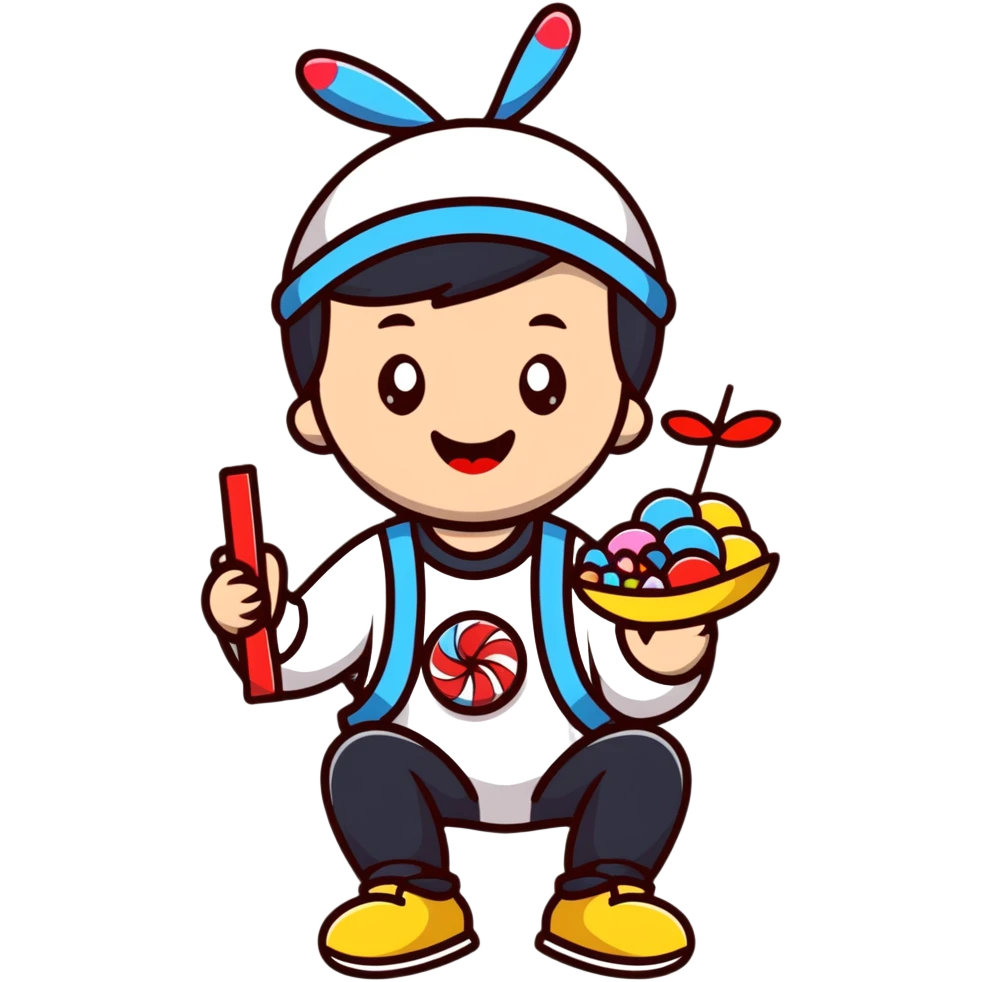 happy kid with helicopter hat eating candy emoji