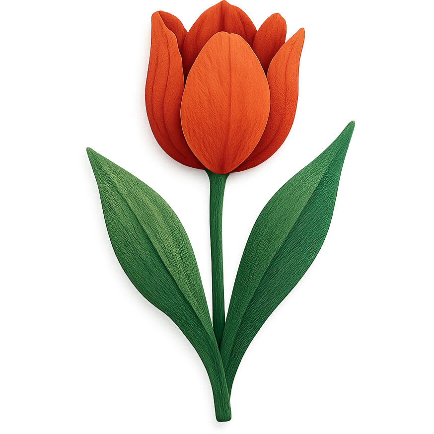 very detailed tulip flower, intricate cut paper textures, vibrant colors, realistic petals and leaves emoji
