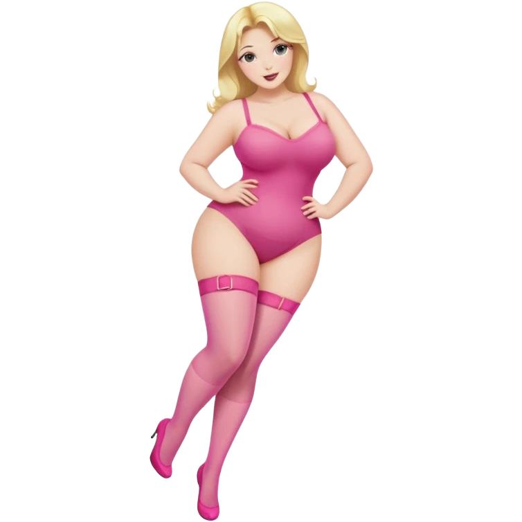 Voluptuous blonde female with pink nylon stockings, curvy body type emoji