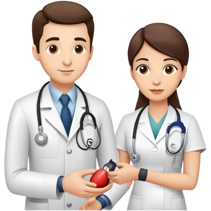 Doctor measuring patient's blood pressure with sphygmomanometer and stethoscope, medical pressure check emoji