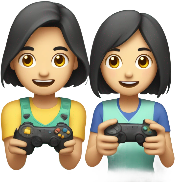Cute asian couple excitedly playing video games emoji