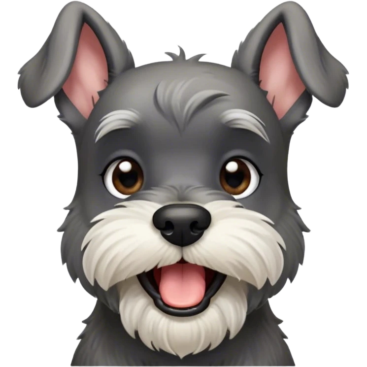 Cinematic Cute Yawning Miniature Schnauzer Portrait Emoji, Head cocked with a wide, adorable yawn and droopy, charming eyes, featuring a neatly trimmed, lovable salt-and-pepper fur, simplified yet irresistibly cute, highly detailed, glowing with a warm, relaxed radiance, high shine, exuding a sleepy yet spirited charm, styled with a soft, cozy glowing outline, capturing the essence of a Miniature Schnauzer mid-yawn, radiating pure, drowsy cuteness! emoji