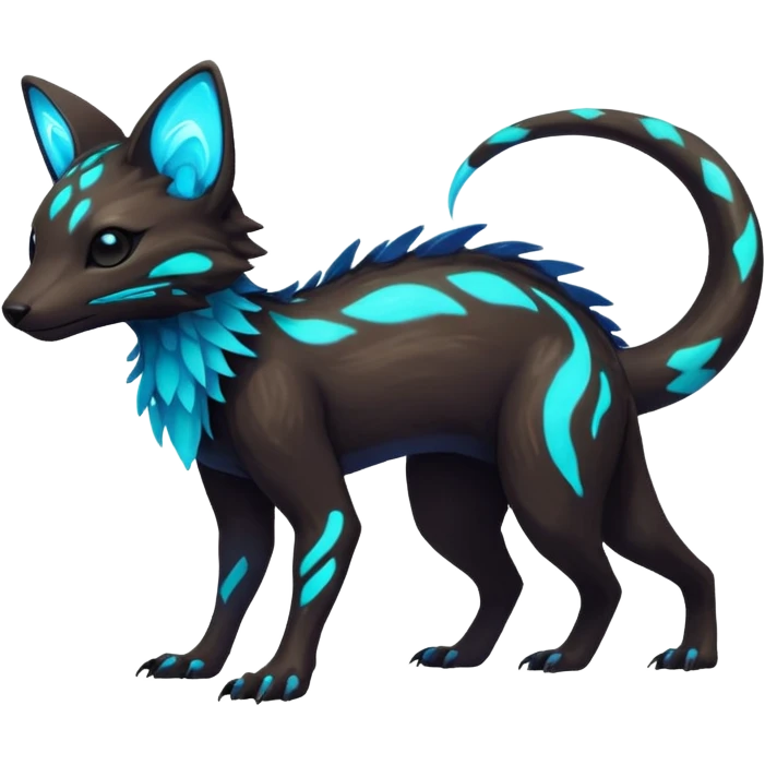 Rare realistic dark-neon glowing bioluminescent edgy badass epic pretty beautiful handsome gorgeous aesthetic colorful vibrant Vernid-Trico-species-Fakemon-creature by LiLaiRa, 4 legs, 1 tail, random markings, (full body) emoji