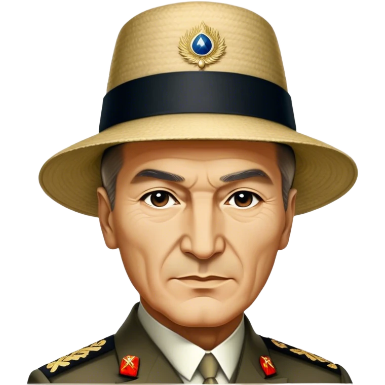 Mustafa Kemal Atatürk (statesman) in traditional hat – Cinematic Realistic Portrait of Mustafa Kemal Atatürk, depicted in dignified traditional attire with a distinctive hat, a resolute and visionary expression illuminated by warm, historic lighting, rendered with rich textures that evoke his transformative leadership. emoji