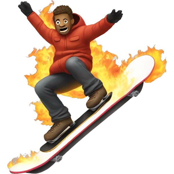 A man riding a burning snowboard  emoji