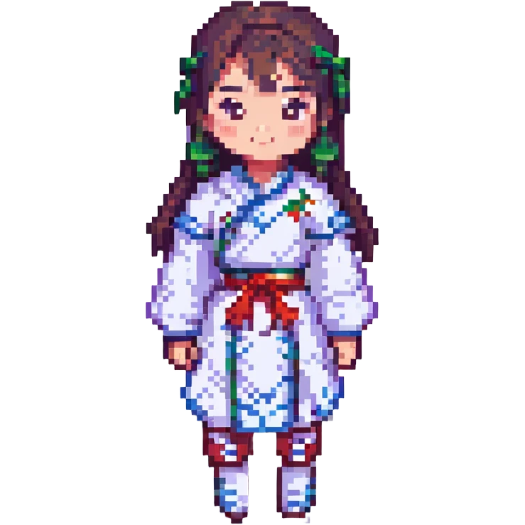 Chinese girl, pixel art style, playful pose, bright colors, minimal background emoji