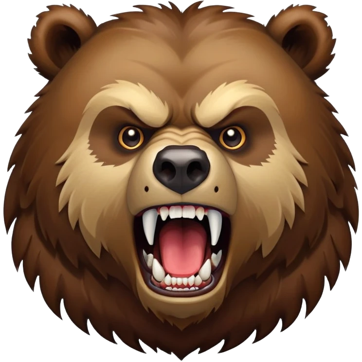 Fierce growling grizzly bear with bared teeth, menacing expression, powerful brown fur emoji
