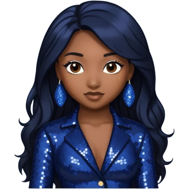 Normani from Fifth Harmony with long black hair, dark indigo sequin outfit emoji