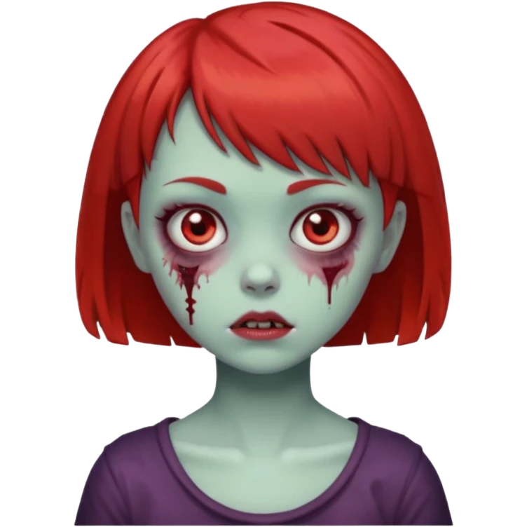red short hair cute zombie girl with short bangs emoji
