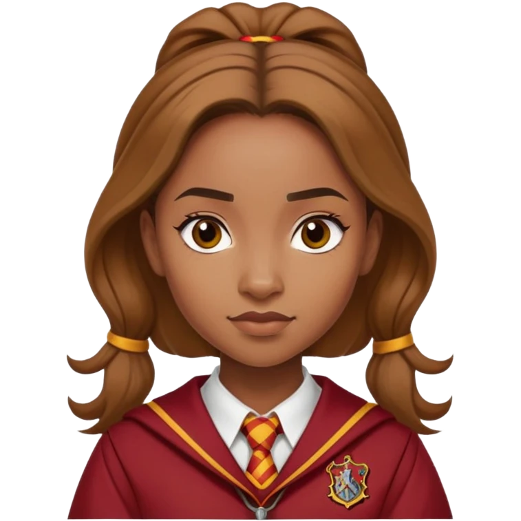 Angelina Johnson in harry potter, wear hogwarts gryfindor uniform, ponytail hair emoji