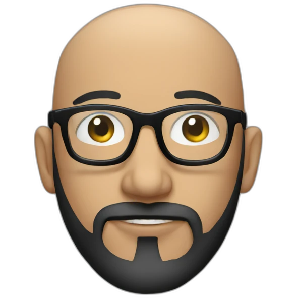 Almost bald head, beard, glasses with black frames and transparent glasses emoji
