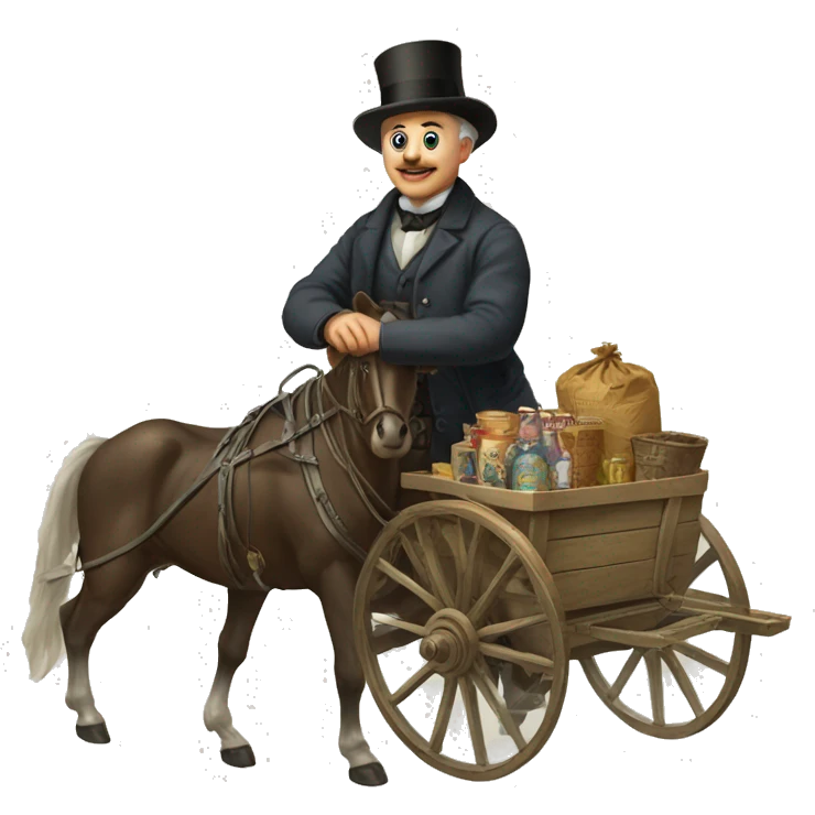 man on a cart with things from Russia in the 19th century emoji