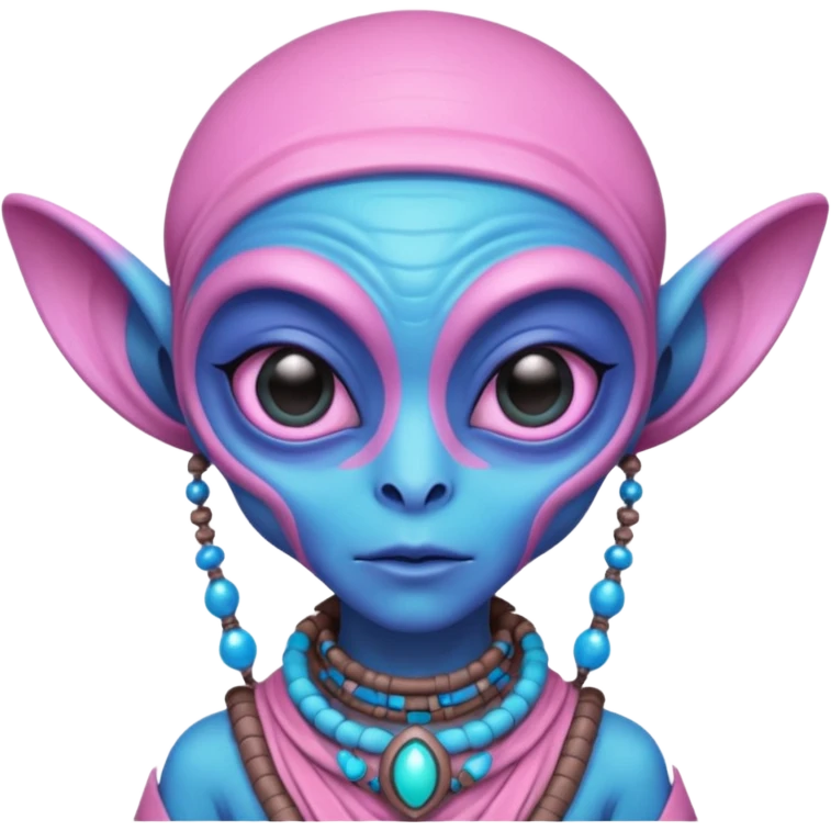 alien living in desert, dressed like a desert alien, pink/blue colorful, accessories, just face  emoji