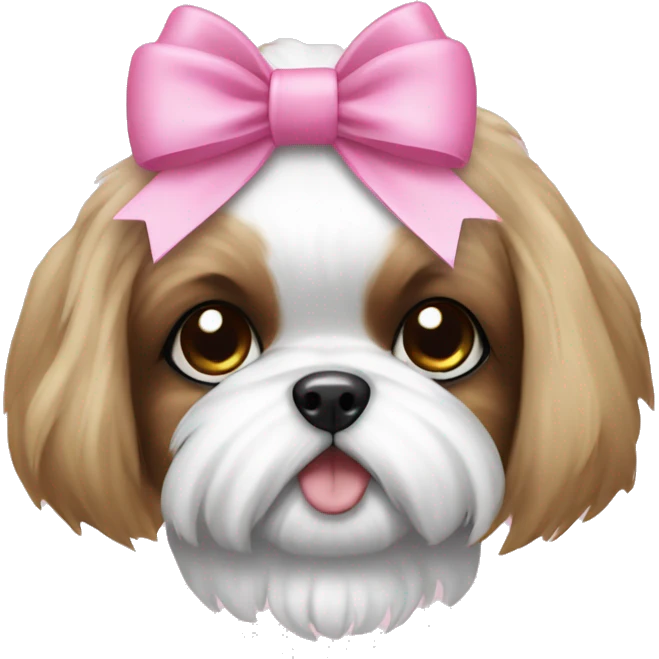 puppy with pink bows, shi tzu, emoji