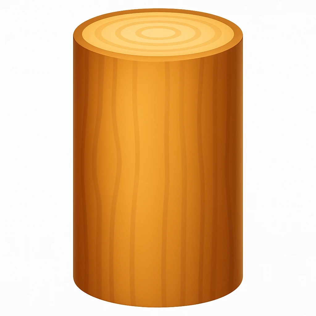 Create an emoji of a log exactly like the reference image but without the face and arms. The style should be iOS emoji style with a smooth, shiny wood texture and the log should be upright. Add a subtle highlight to the log. emoji
