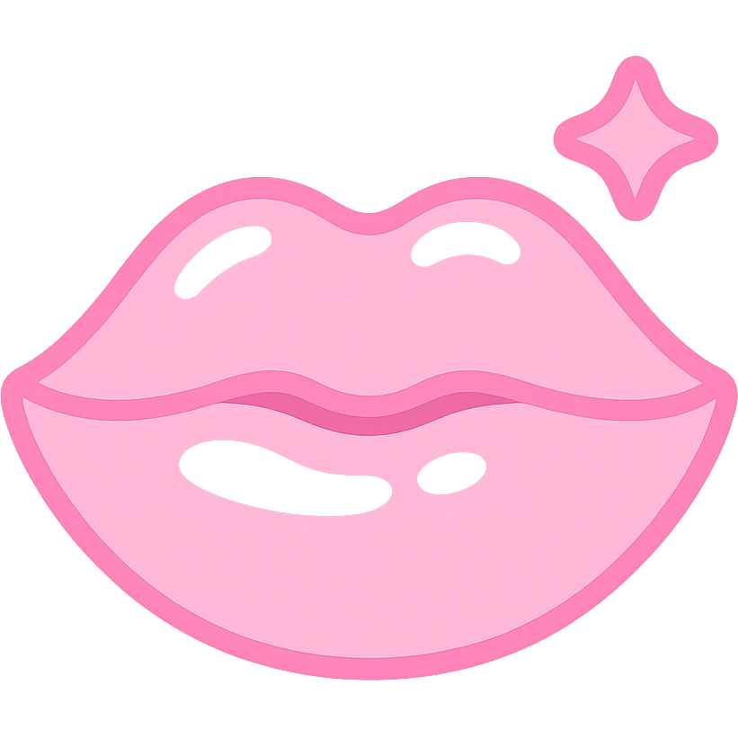 kawaii style baddie TikTok Bratz Y2K pink lips, 3D glossy, outlined, sticker-like, pastel pinks, neon accents, white or transparent background, 512x512px emoji