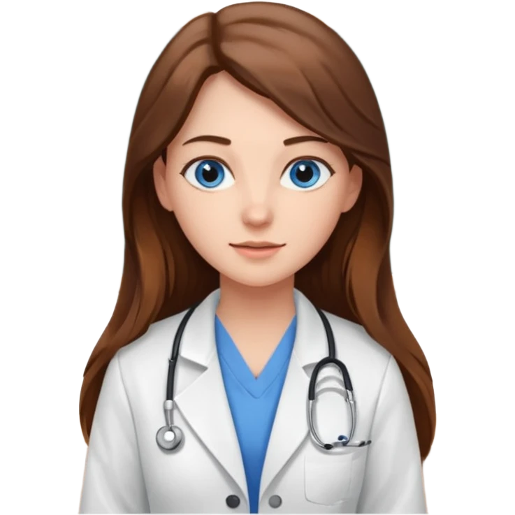 pretty female nursing student with long brown hair, blue eyes inside a classroom at university emoji