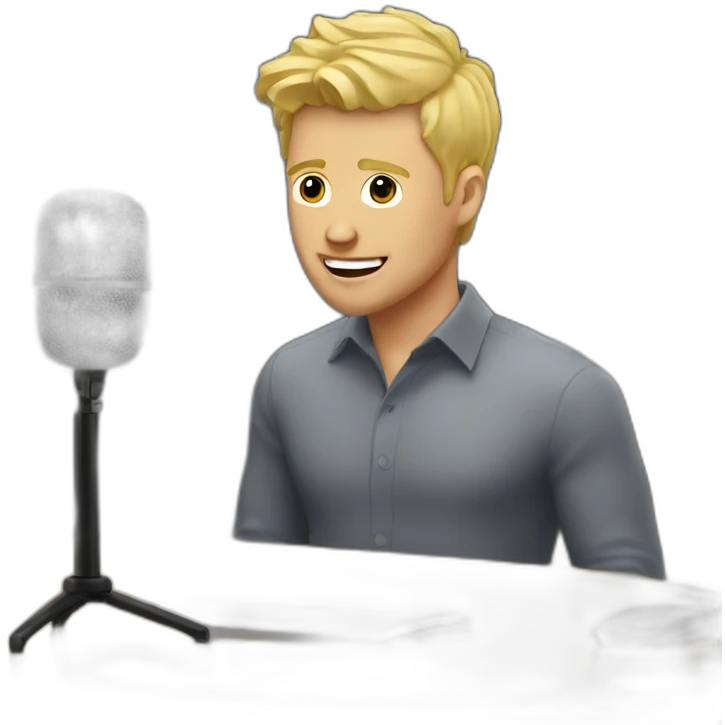 white guy with blonde hair behind a podcast mic on a table emoji