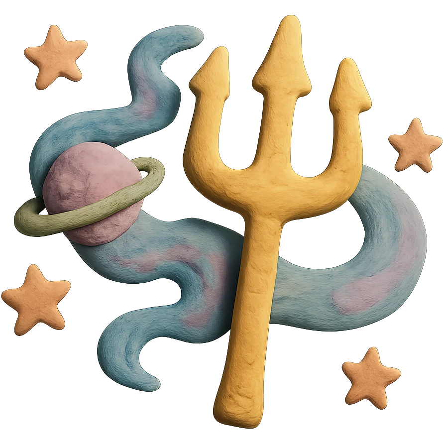 claymation style cosmic trident with pastel cosmic effects emoji