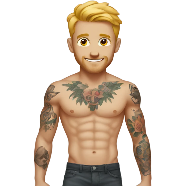 Shirtless white male tattoos emoji